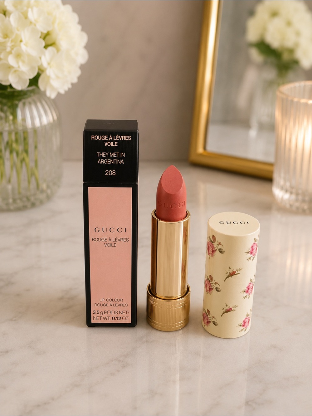 Gucci Rouge à Lèvres Voile Lipstick – Shade 208 “They Met in Argentina”